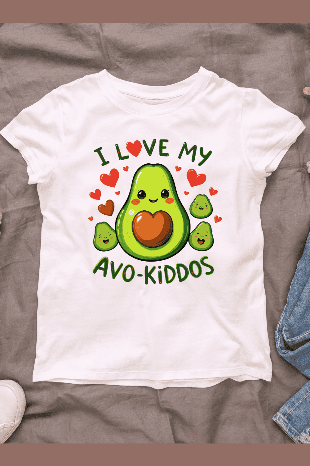 Watercolor Cute Avocado Family T-shirt Design pinterest preview image.