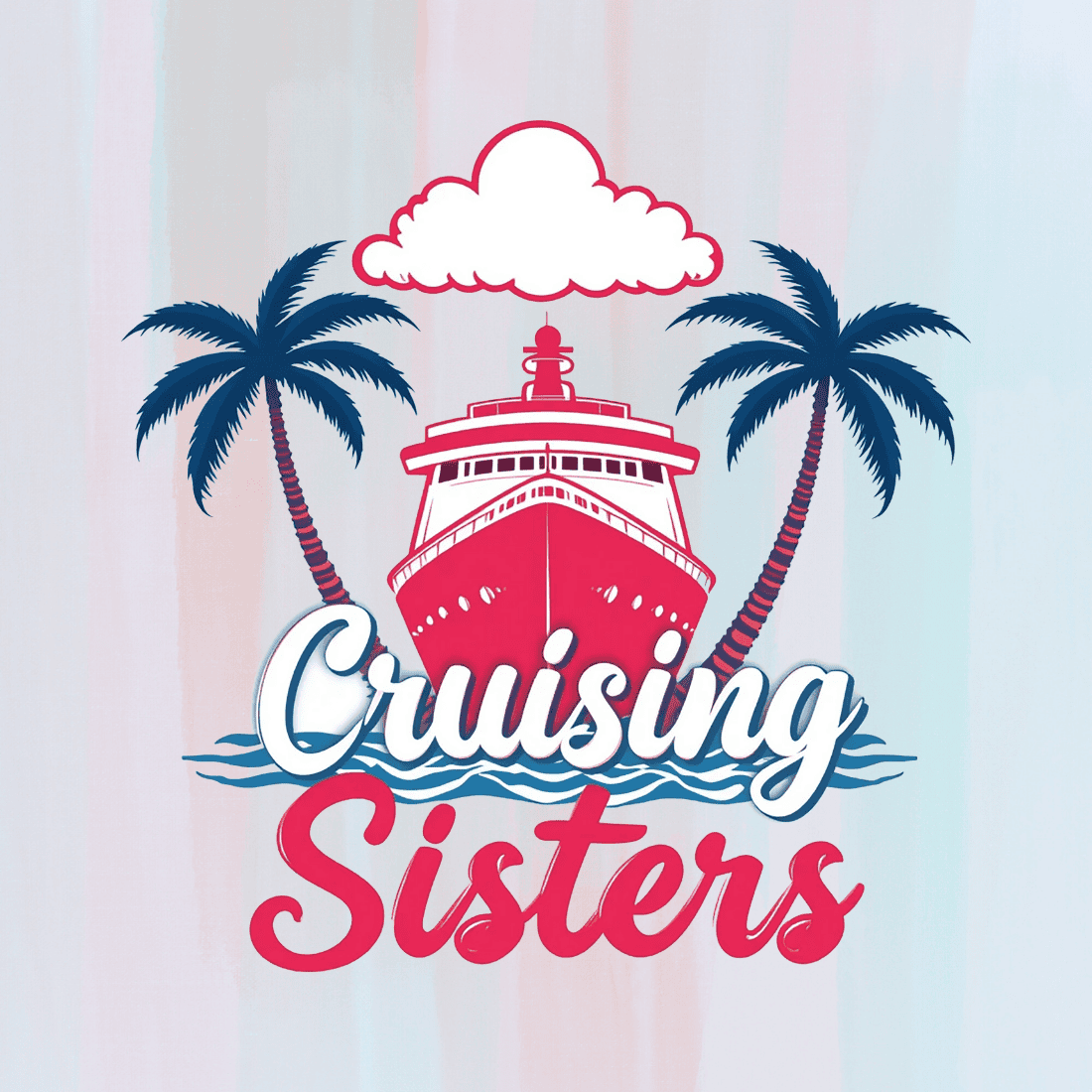 "Cruising Sisters" text with nautical theme T-Shirt Design preview image.