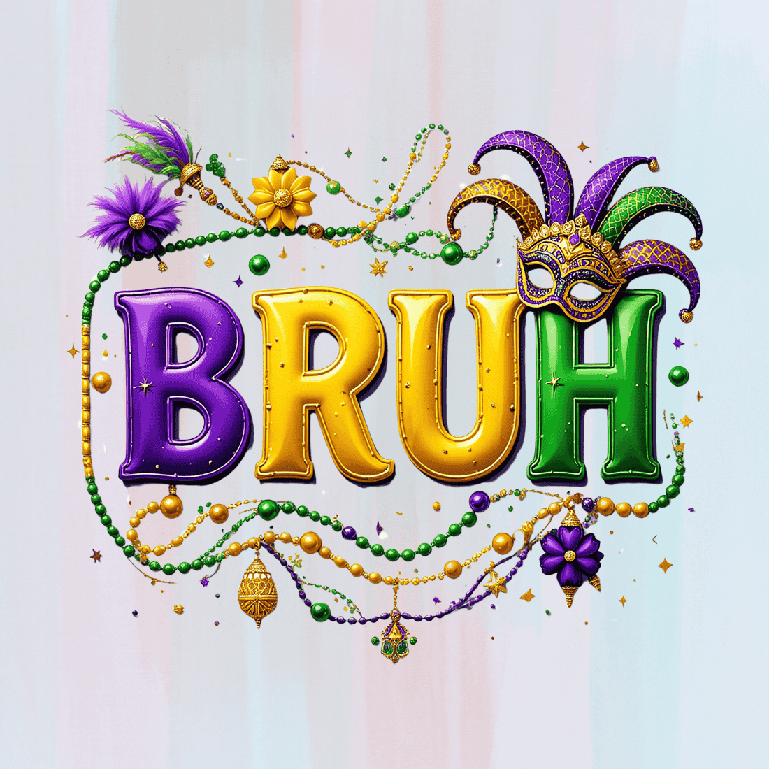 Party Bruh with Mardi Gras Elements T-shirt Design preview image.