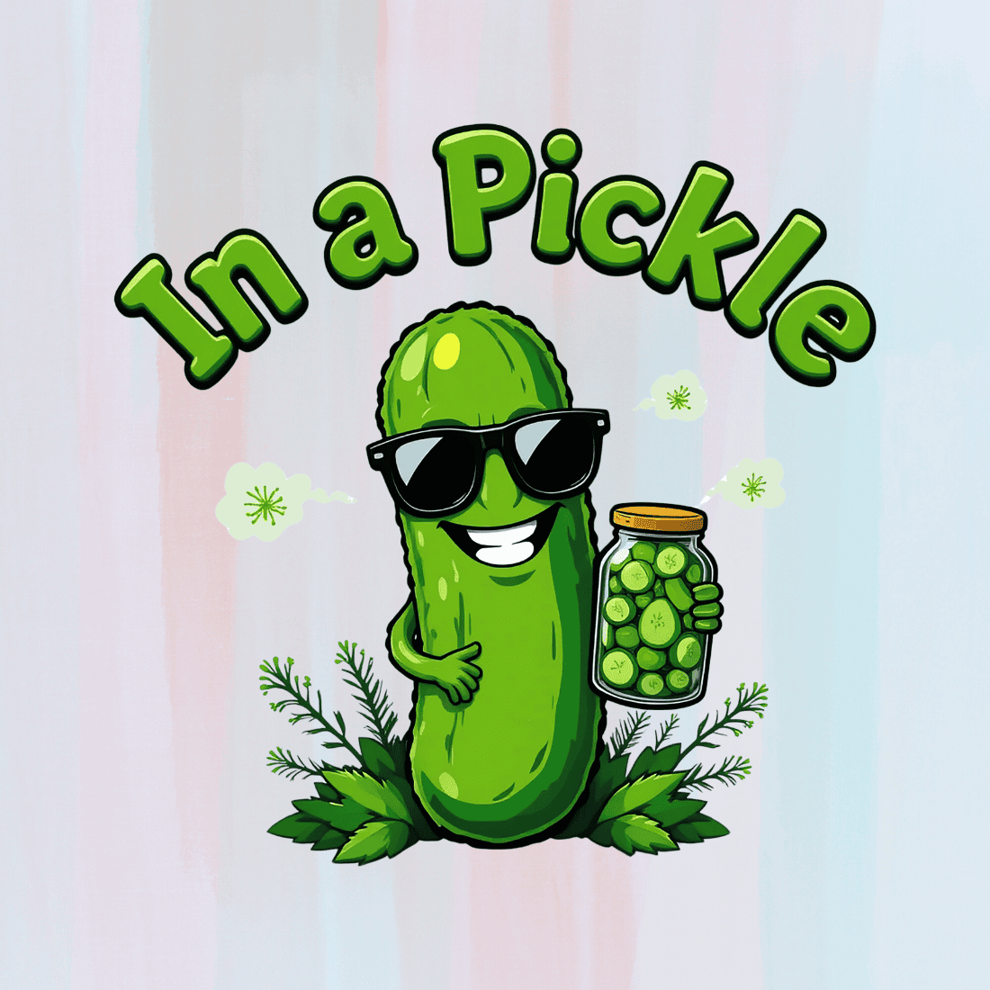 Cucumber with In a Pickle Text T-shirt Design preview image.