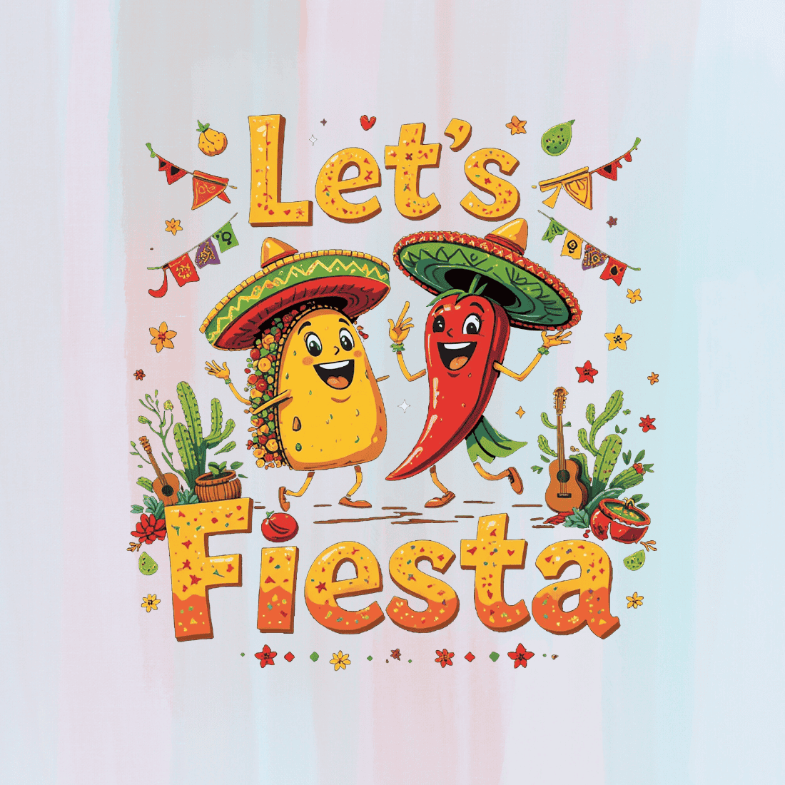 Colorful Cartoon fiesta celebration T-shirt Design Bundle preview image.