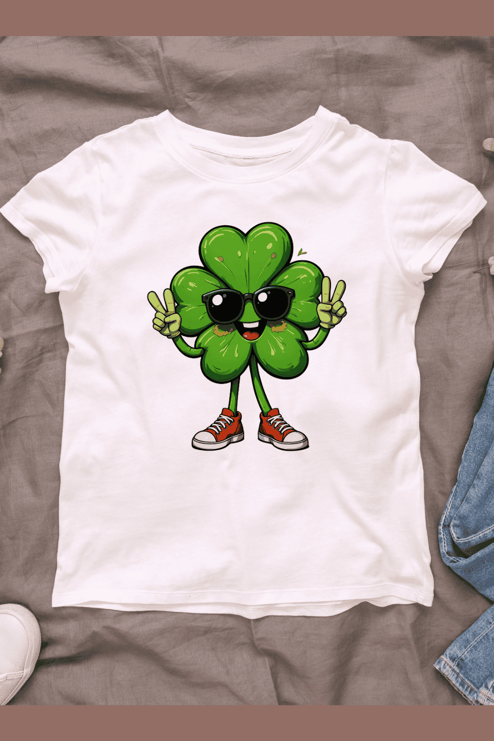 Happy Clover with Sunglasses T-shirt Design pinterest preview image.