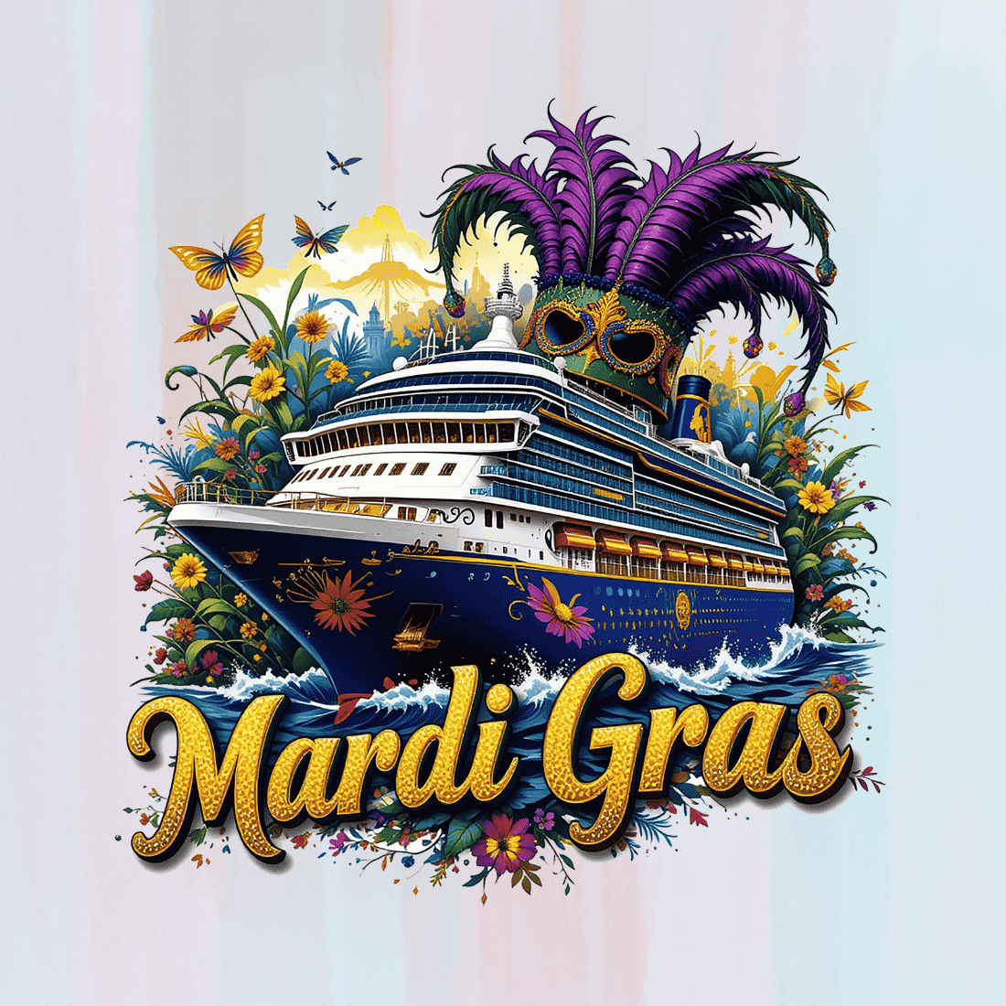 Mardi Gras cruise ship T-Shirt Design preview image.