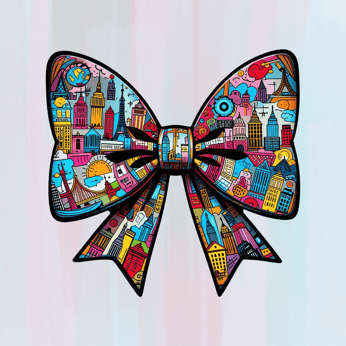 Vibrant cityscape bow tie T-shirt Design preview image.