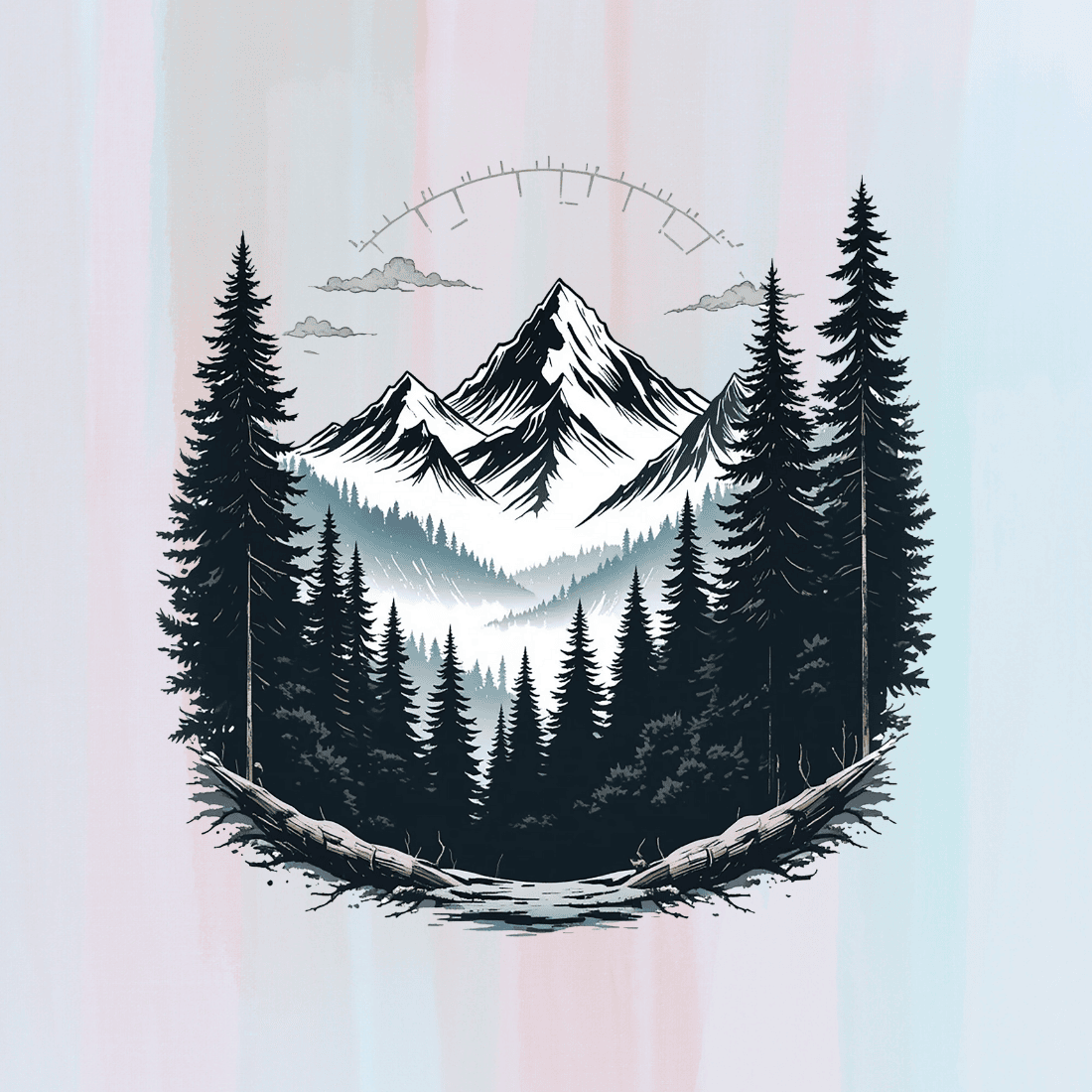 Peaceful Mountain and Forest Scene T-shirt Design preview image.