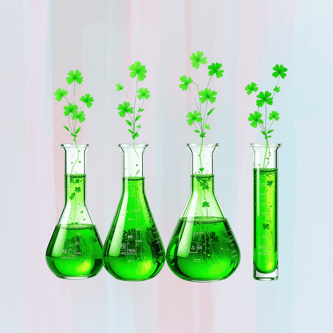 Science Experiment with Lucky Shamrocks T-shirt Design preview image.