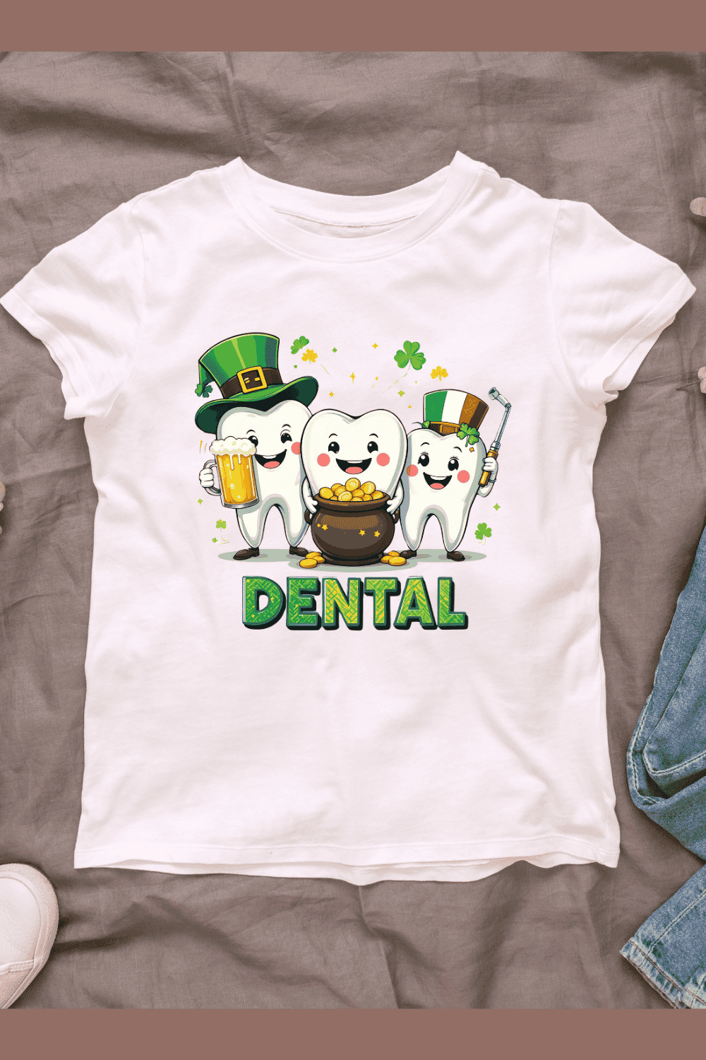 Dental Health St Patrick's Day T-Shirt Design pinterest preview image.