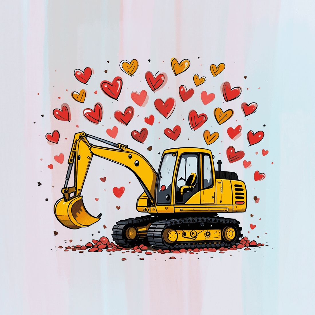 Excavator with Hearts T-shirt Design preview image.