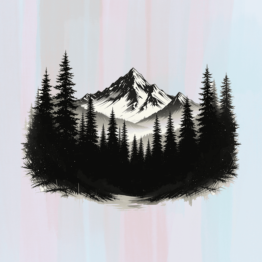 Tranquil Mountain Landscape with Trees T-shirt Design preview image.