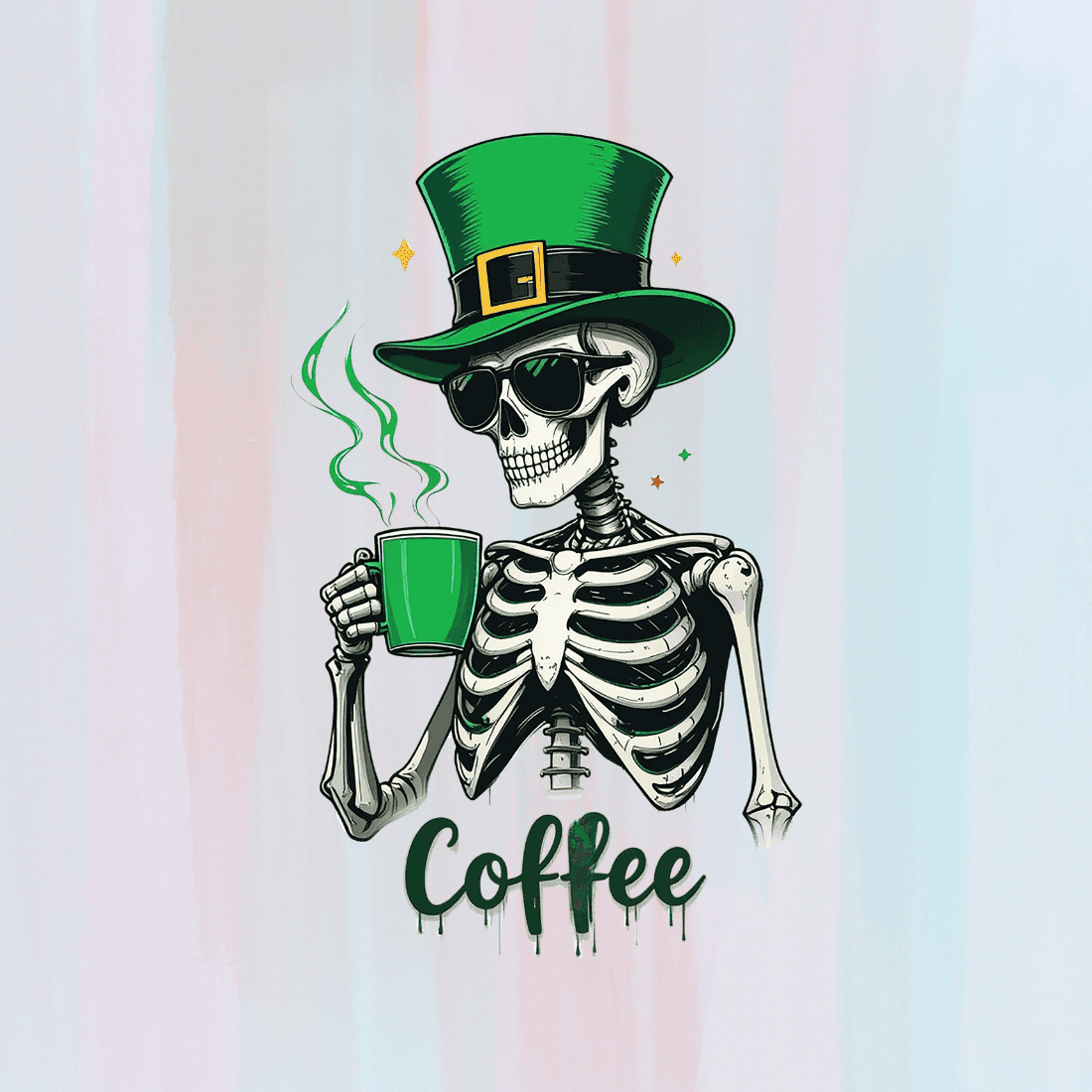 St Patrick's Day Skeleton Coffee T-shirt Design preview image.