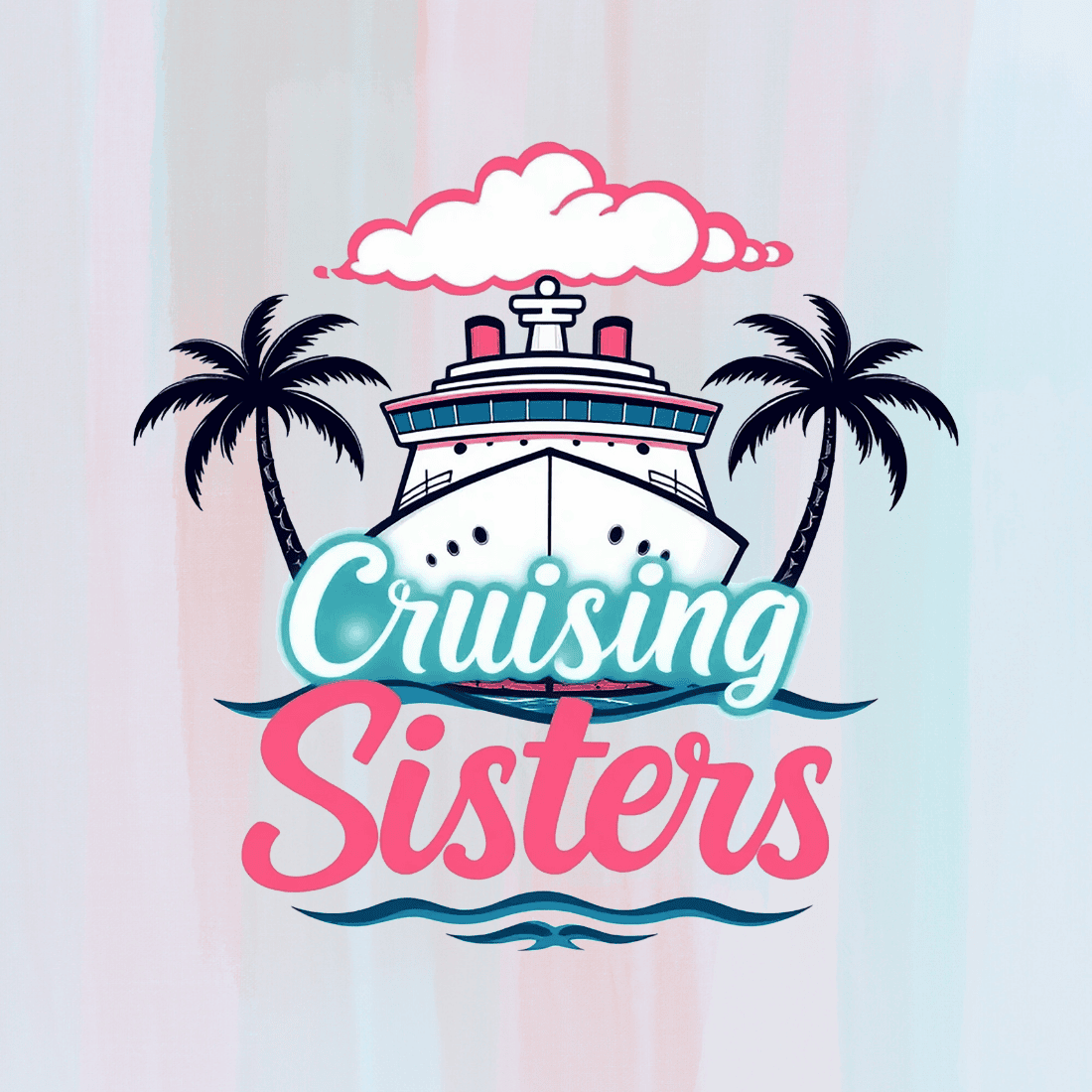 Cruise ship with "Cruising Sisters" text T-Shirt Design preview image.