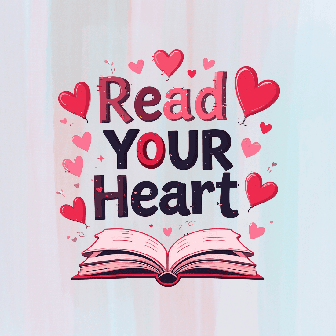 Watercolor Open book with hearts T-shirt Design preview image.