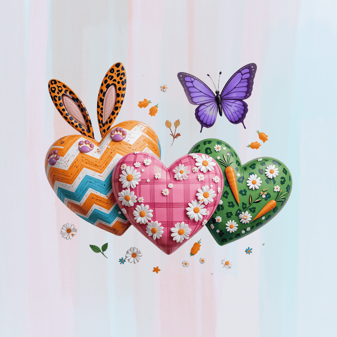 Whimsical Heart-Shaped Pillows and Egg T-shirt Design preview image.