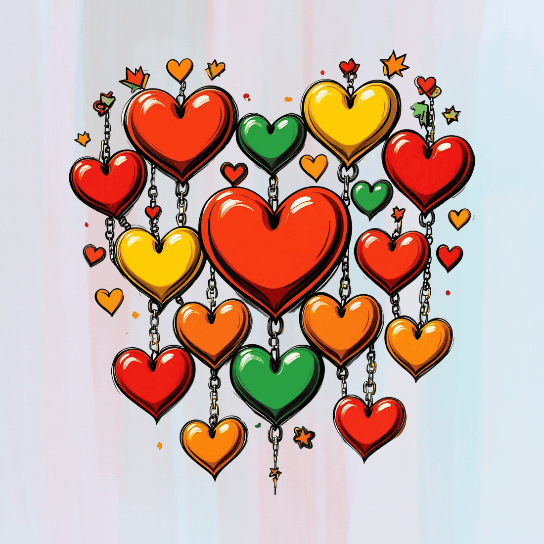 Valentine's day Red yellow green heart decorations T-Shirt Design preview image.