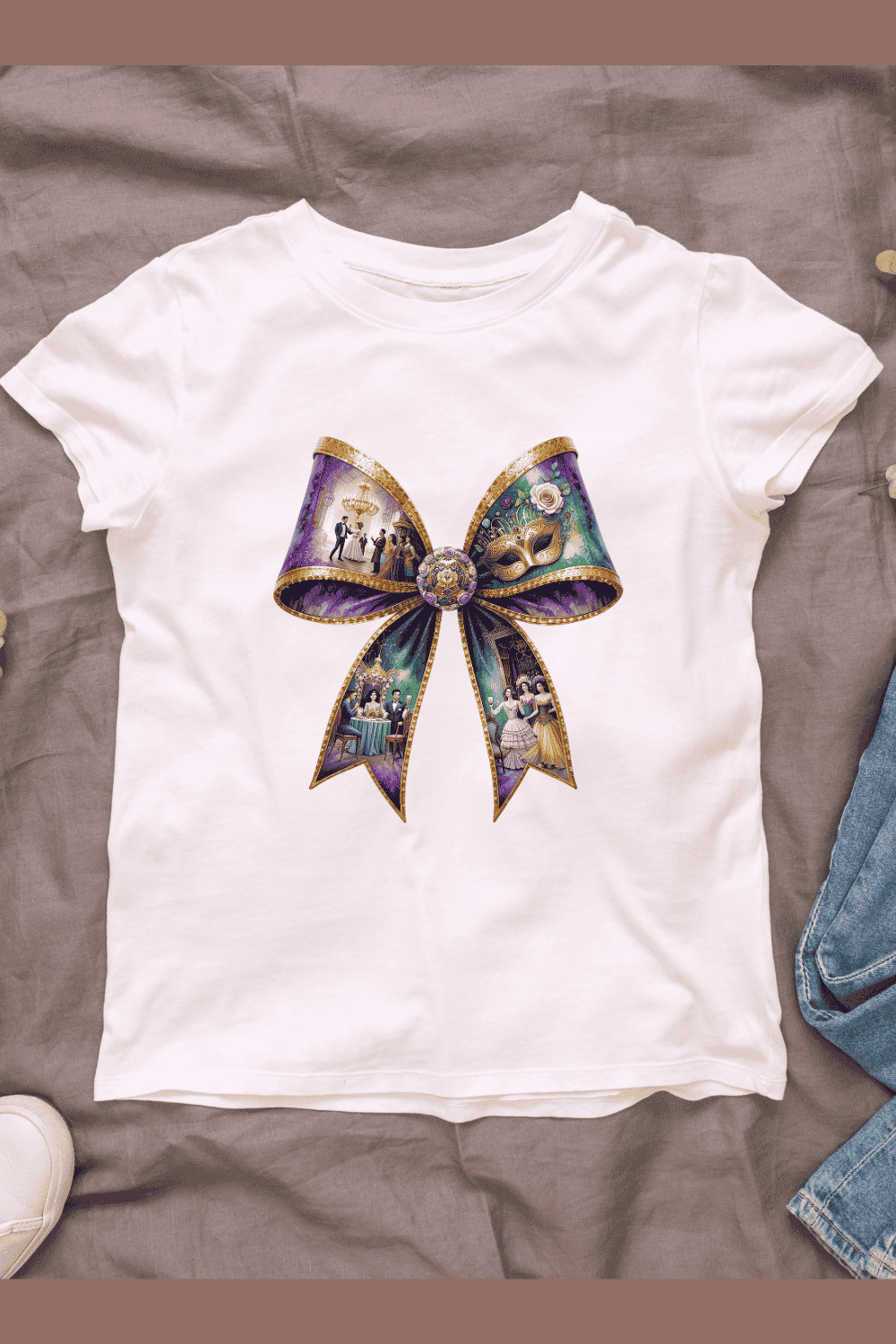 Ornate decorative bow T-shirt Design pinterest preview image.