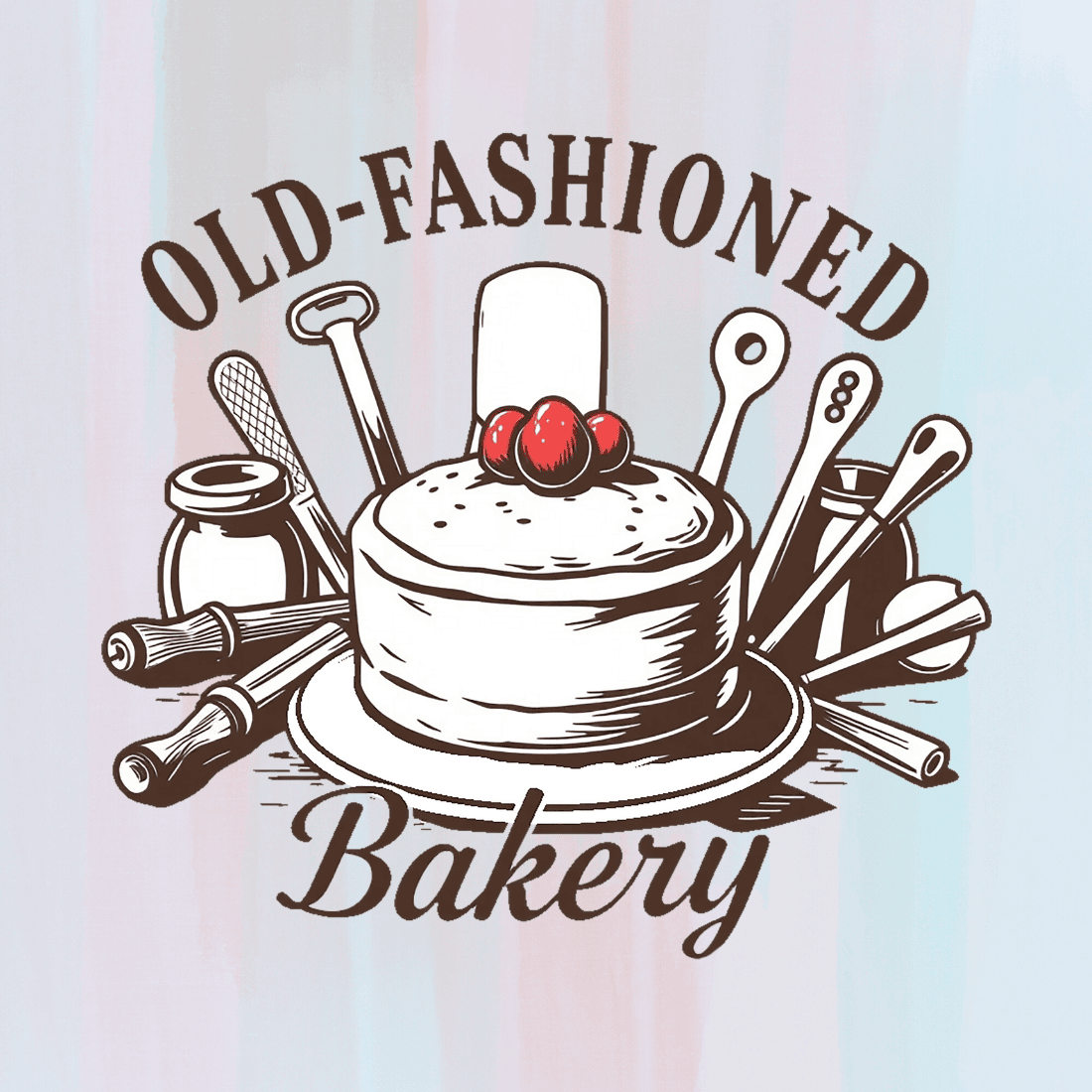 Old-fashioned Cake and Baking Tools T-Shirt Design preview image.