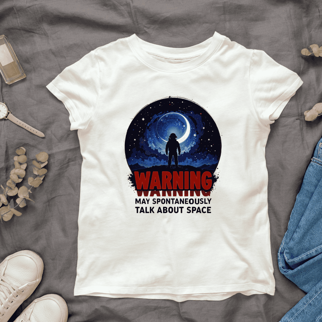 Astronaut in starry night T-Shirt Design cover image.