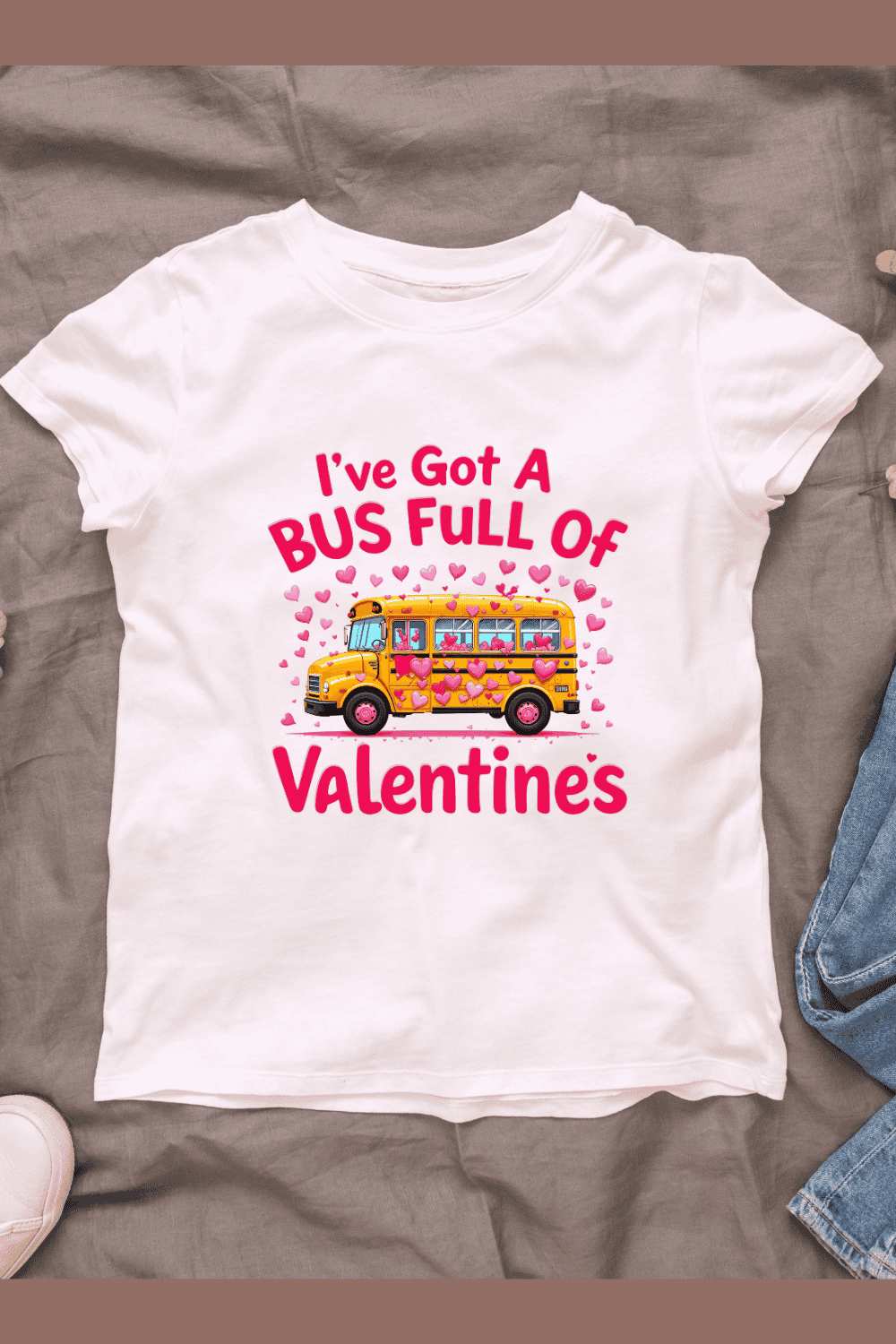 Colorful Valentine's Day School Bus T-shirt Design pinterest preview image.