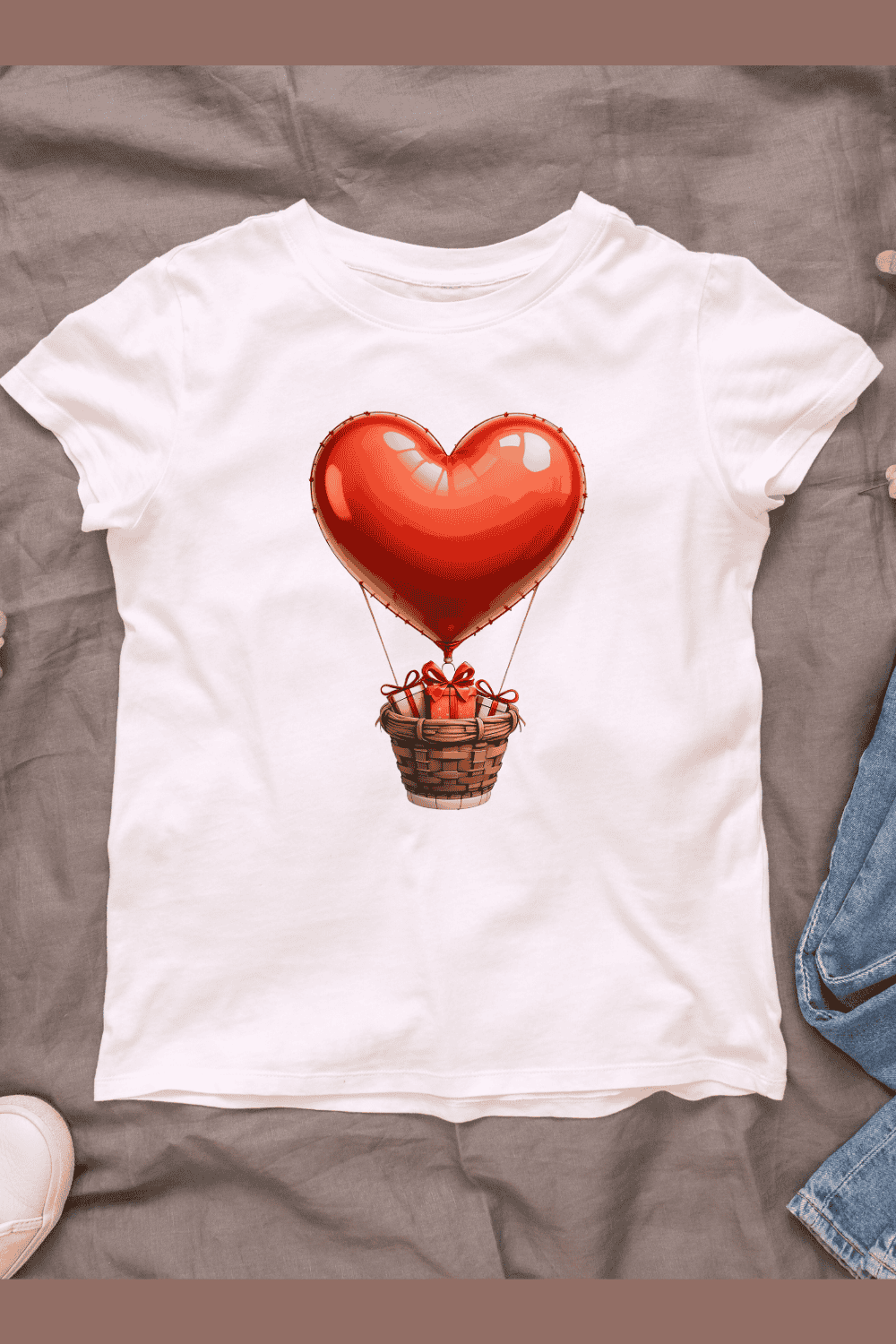 Romantic Gift Delivery by Heart Air Balloon T-shirt Design pinterest preview image.