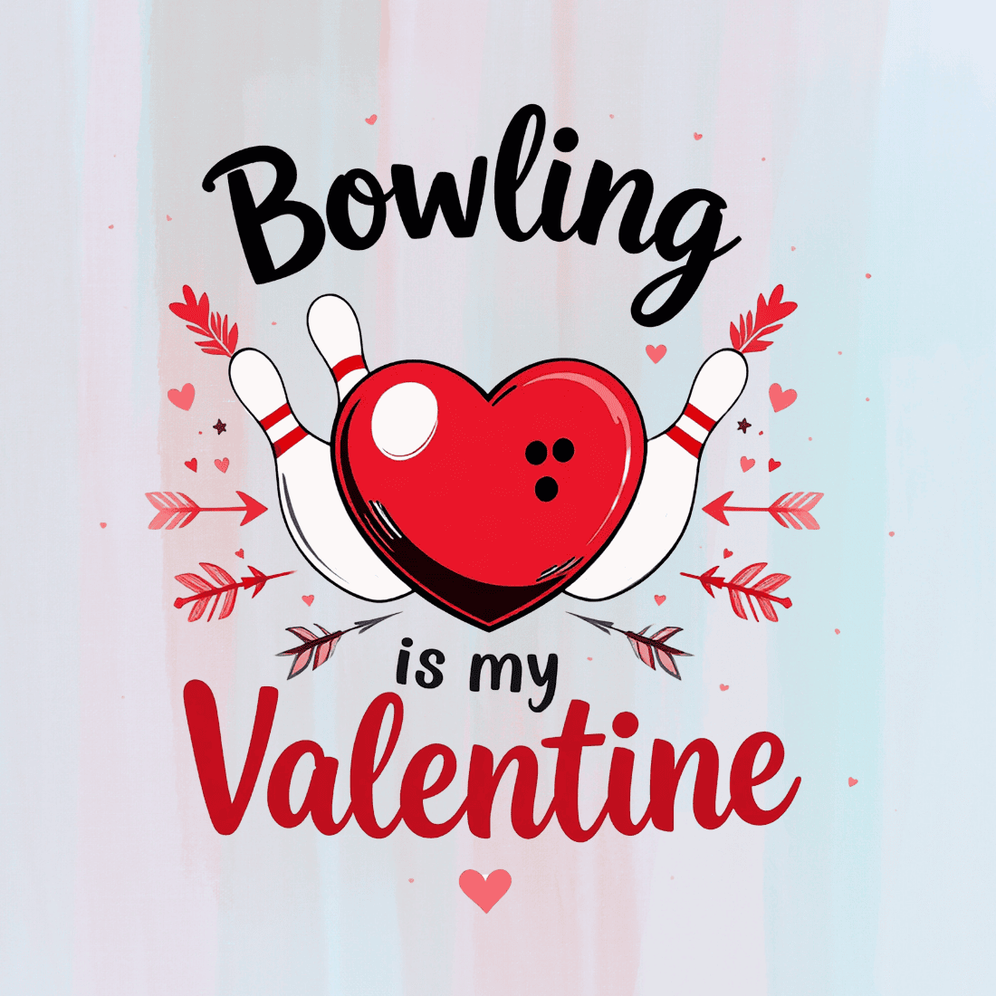 Bowling pin and ball heart shape Valentine T-Shirt Design preview image.