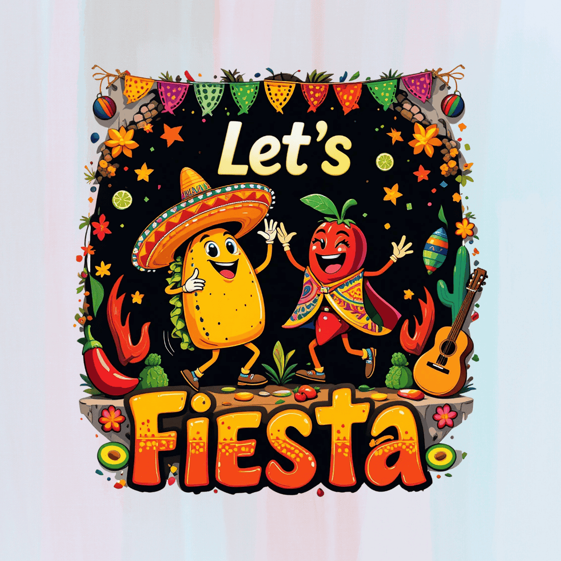 Colorful Let's Fiesta text T-shirt Design Bundle preview image.