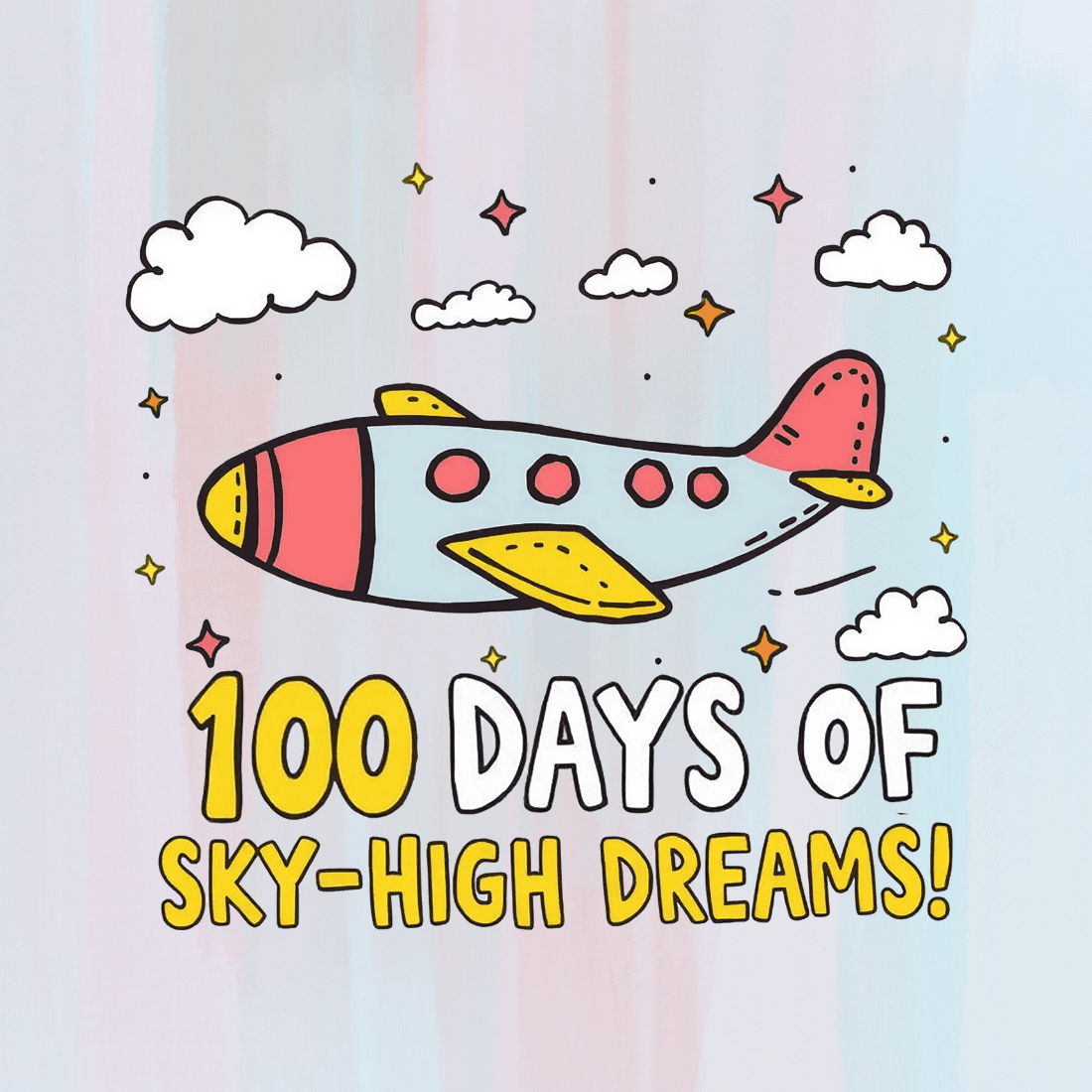 100 Days of Sky-High Dreams Airplane T-shirt Design preview image.