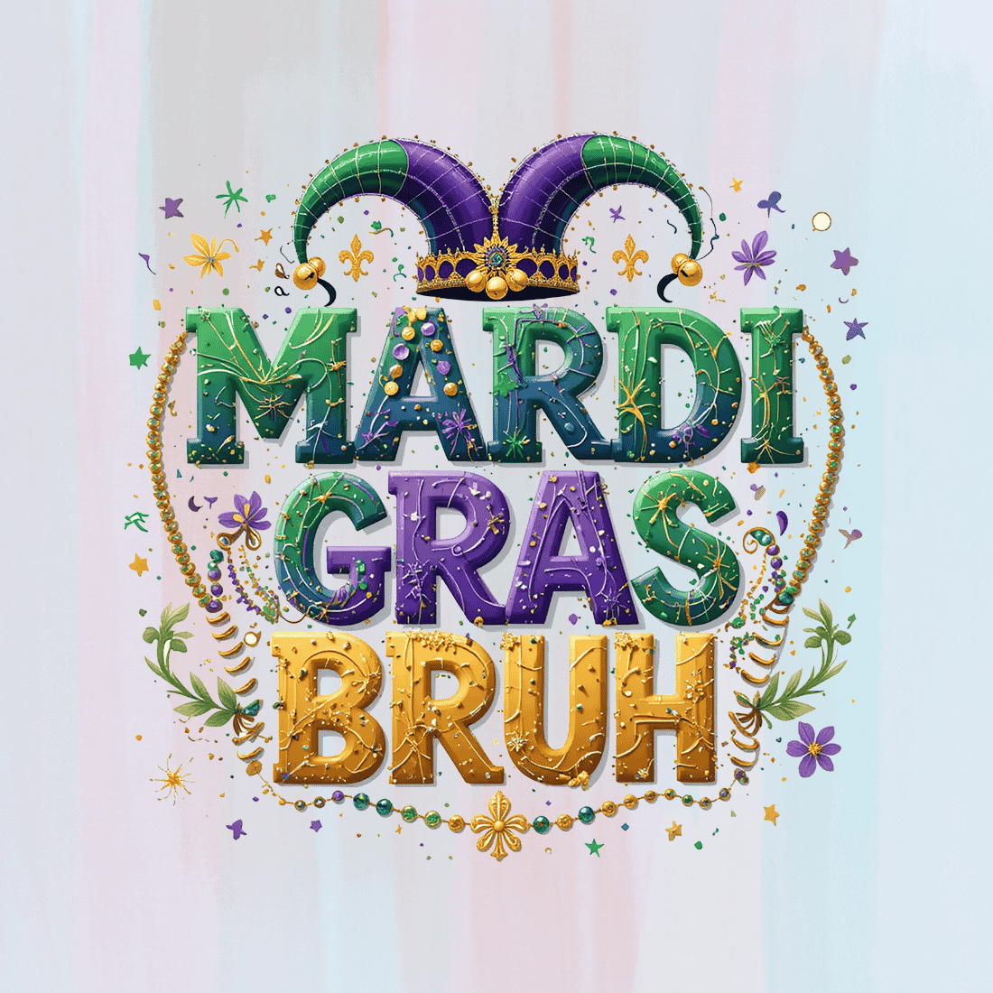 Colorful Mardi Gras Typography T-shirt Design preview image.