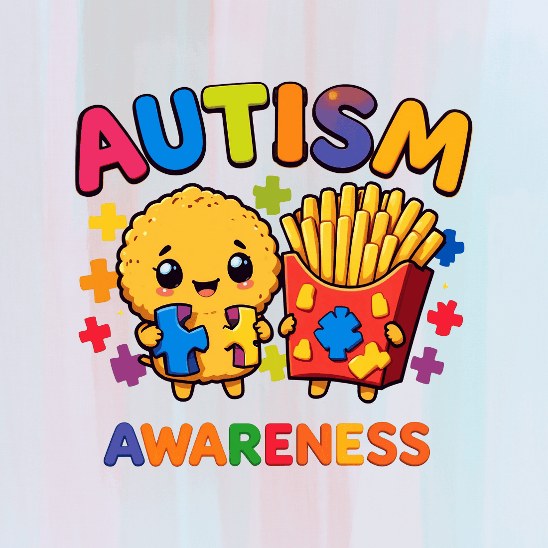 Autism Awareness Smiling Food with Puzzle T-Shirt Design preview image.