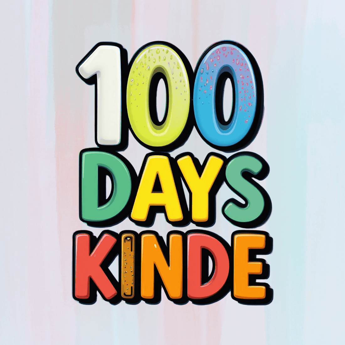 Colorful "100 Days Kinder" text T-shirt Design preview image.