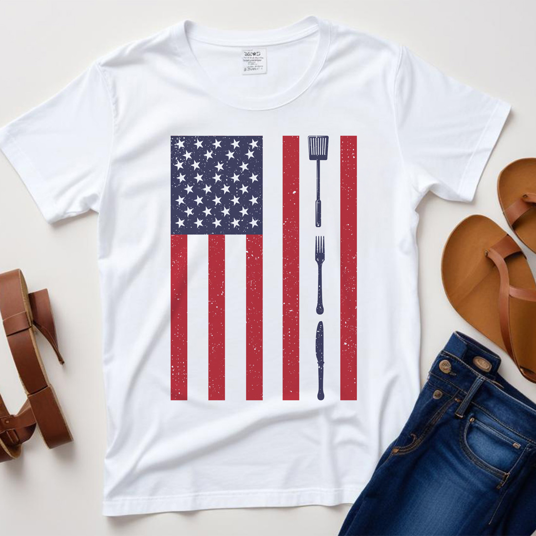 usa bbq flag graphic design white plane tshirt mockup 427