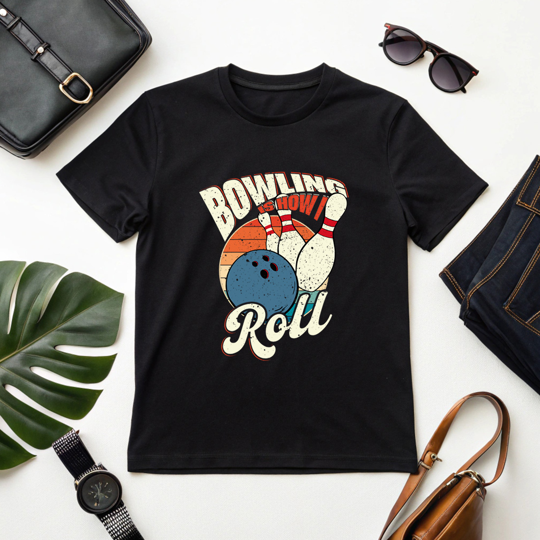 Vintage Bowling Apparel Perfect Gift for Bowlers - 'How I Roll' Design preview image.