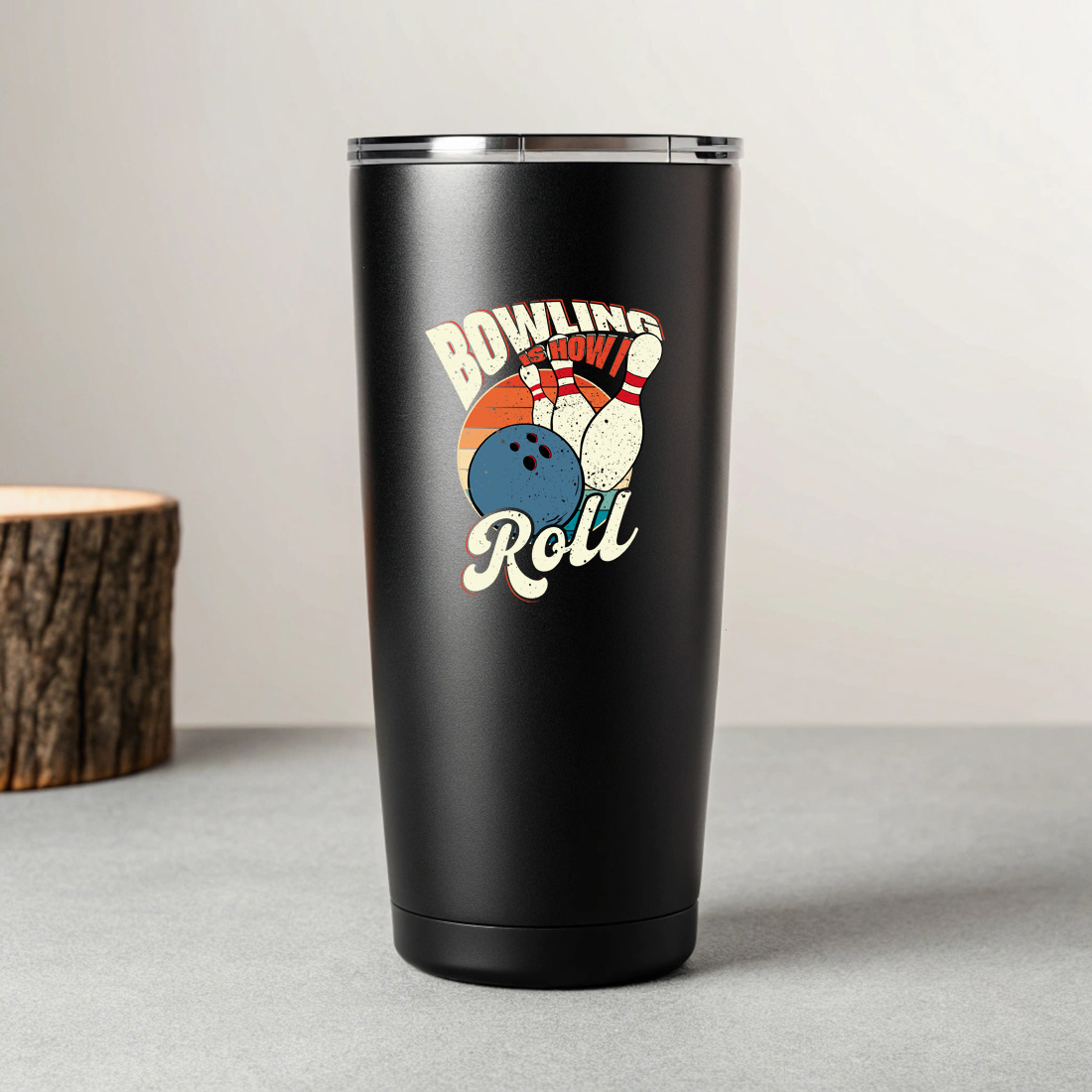 vintage bowling apparel perfect gift for bowlers how i roll design 7 black tumblers mockup 336