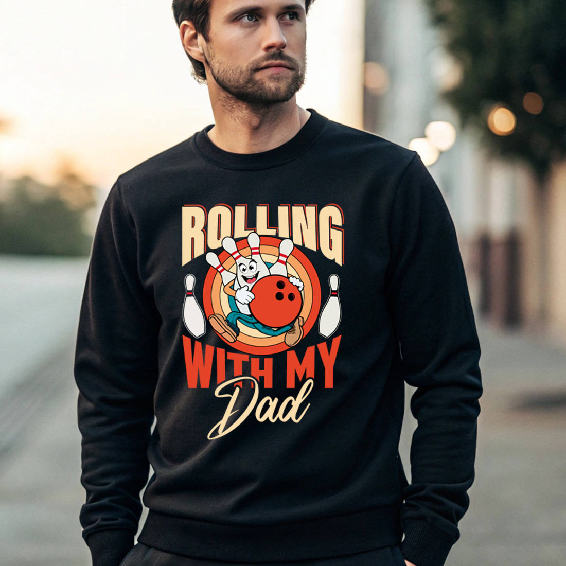 vintage bowling design for daddy and me perfect family fun 4 black male sweatshirt mock up 836