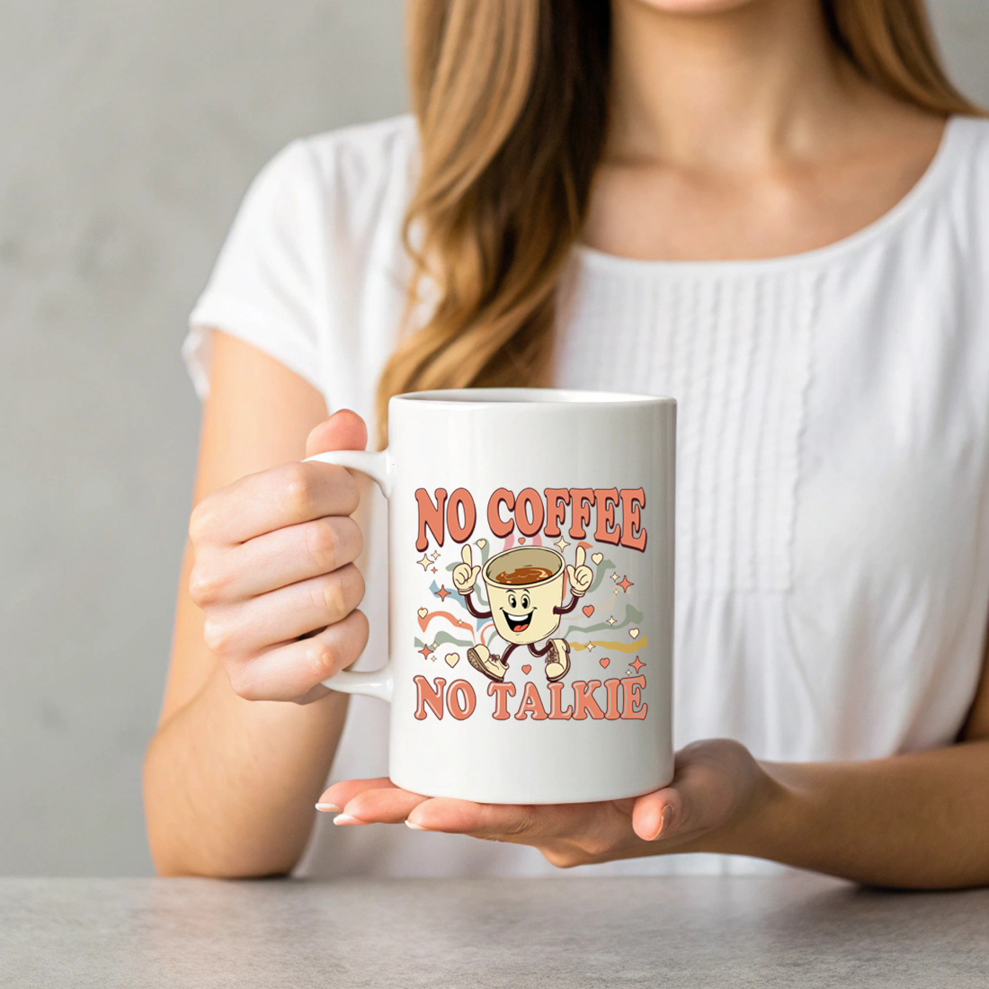 vintage style no coffee no talkie illustration perfect for coffee lovers with mug mock up 119