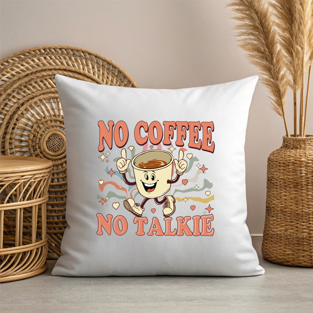 vintage style no coffee no talkie illustration perfect for coffee lovers with pillow mock up 223