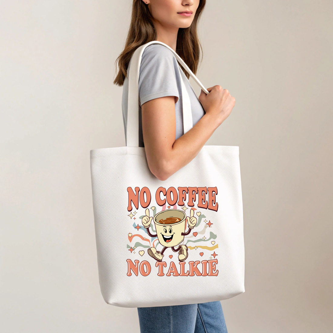 vintage style no coffee no talkie illustration perfect for coffee lovers with tote bag mock up 904