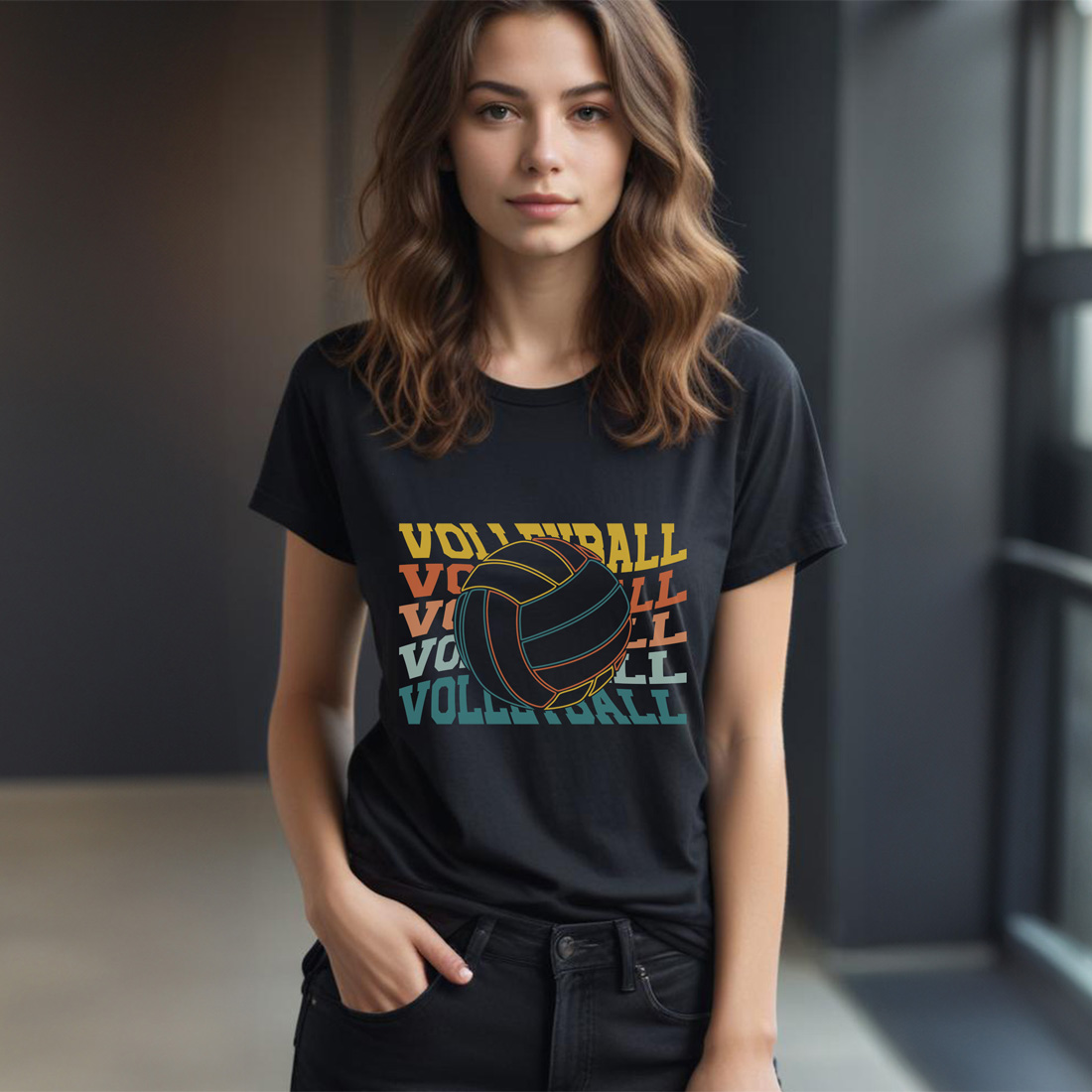 vintage volleyball graphic design female tshirt mockup 484