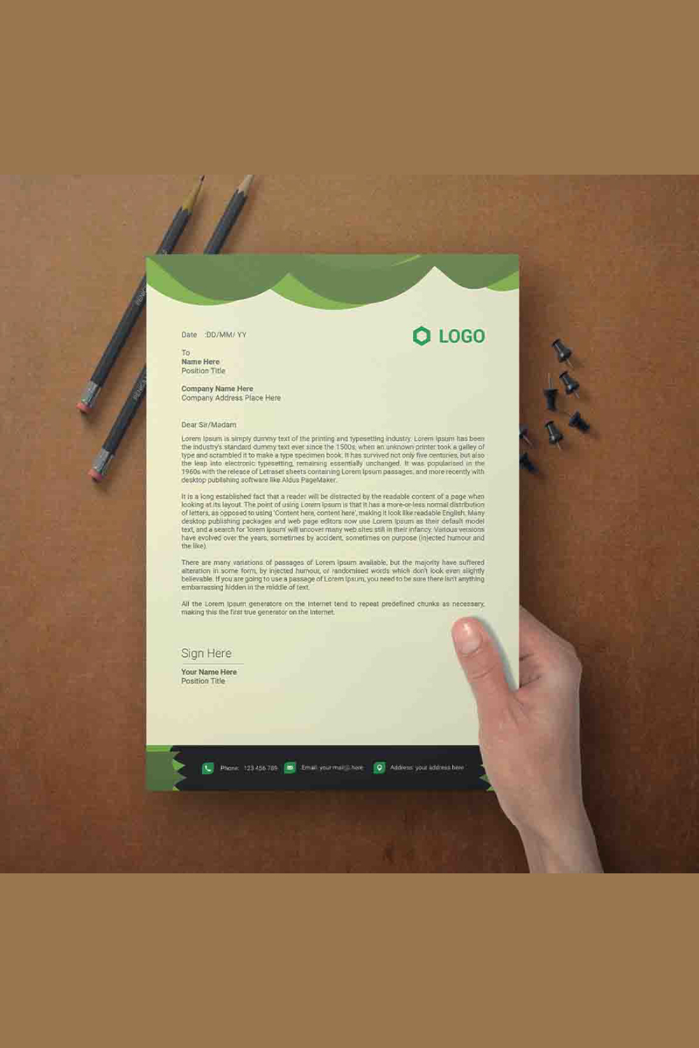 This is a letterhead design This template download contains one color letterhead design pinterest preview image.