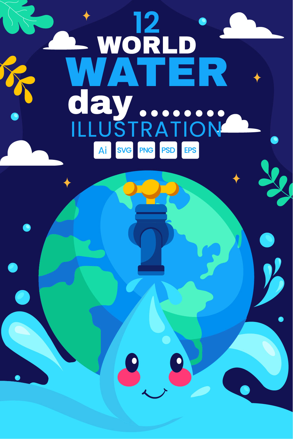 12 World Water Day Illustration pinterest preview image.