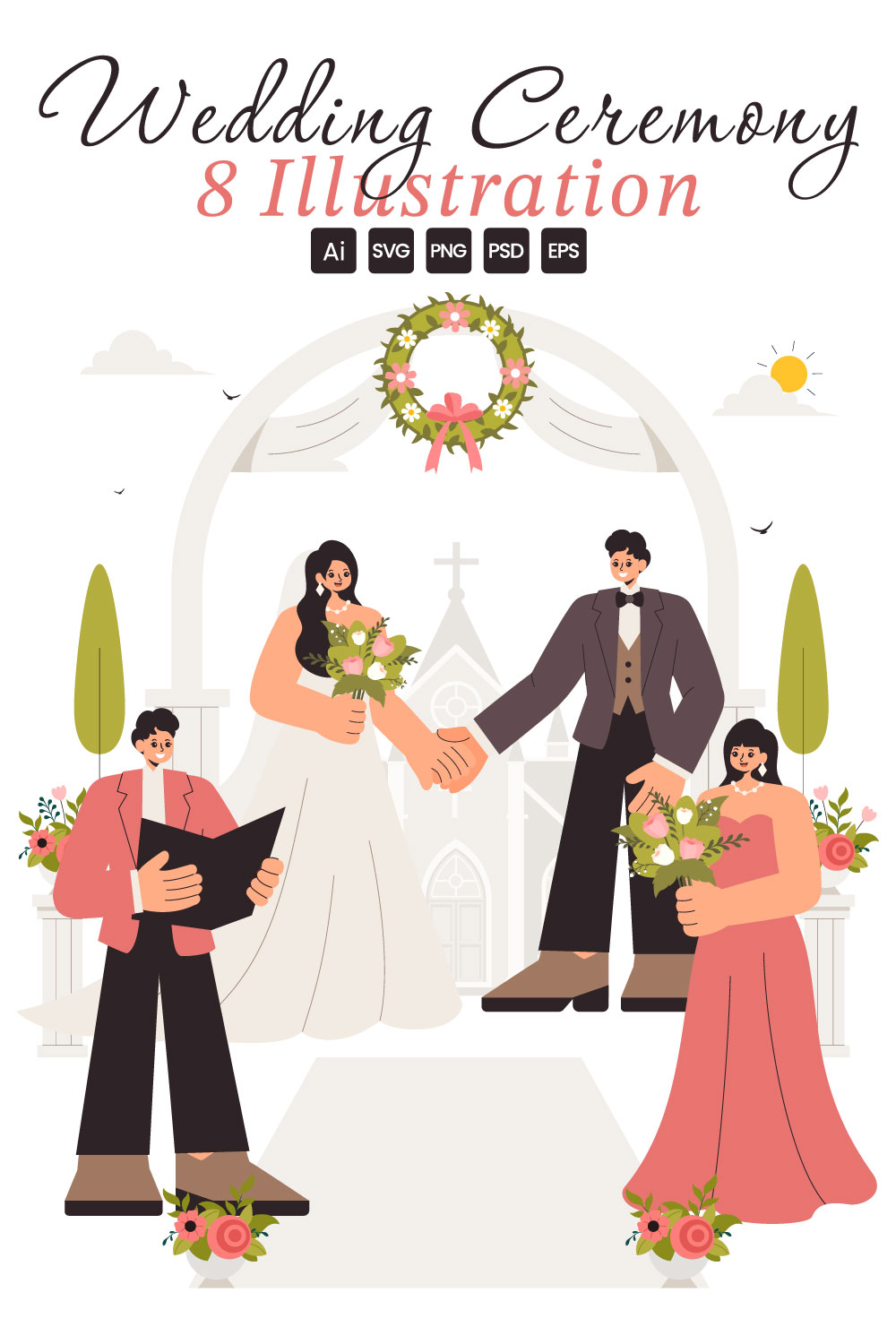 8 Wedding Ceremony Celebration Illustration pinterest preview image.