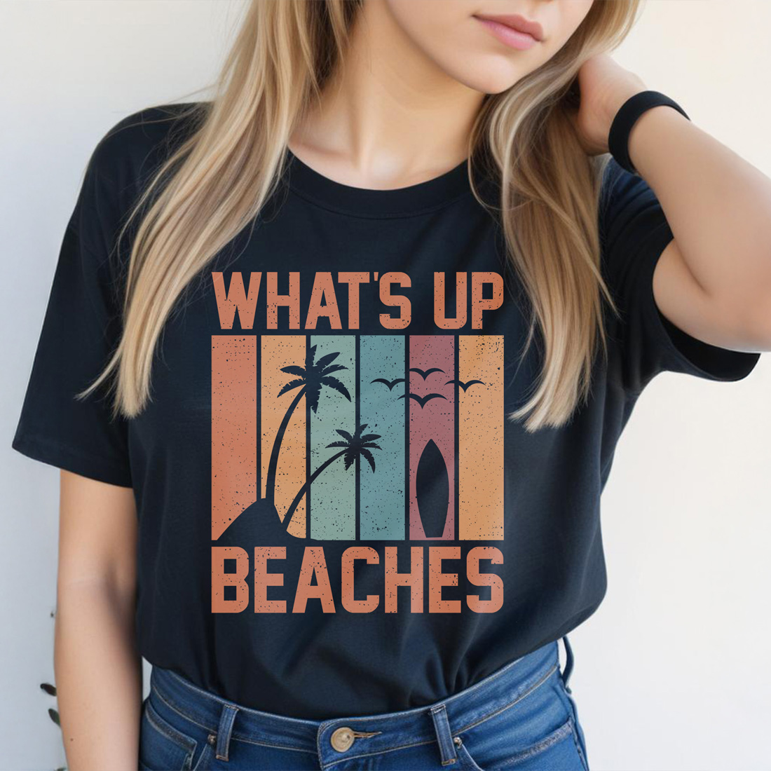 whats up beaches graphic design black female tshirt front mockup 517