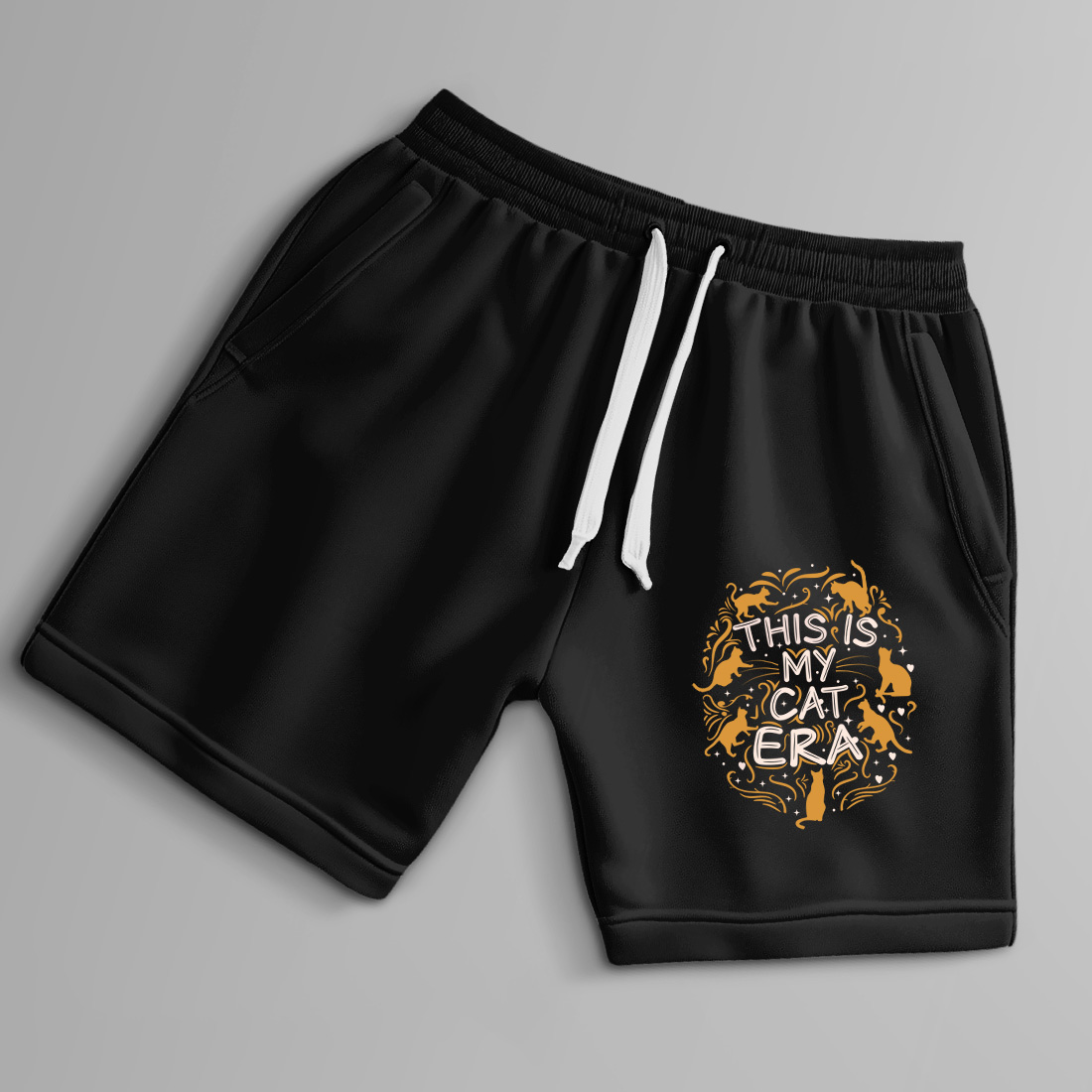 whimsical cat themed design with this is my cat era slogan for merchandise 8 black shorts up 811