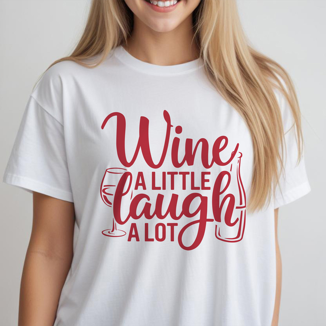 wine a little laugh a lot white female tshirt front mockup 71