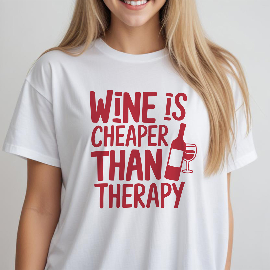 wine is cheaper than therapy white female tshirt front mockup 528