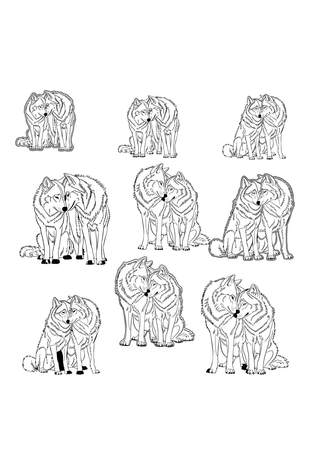 Affectionate line art wolves in harmony Wolf harmony vector pinterest preview image.