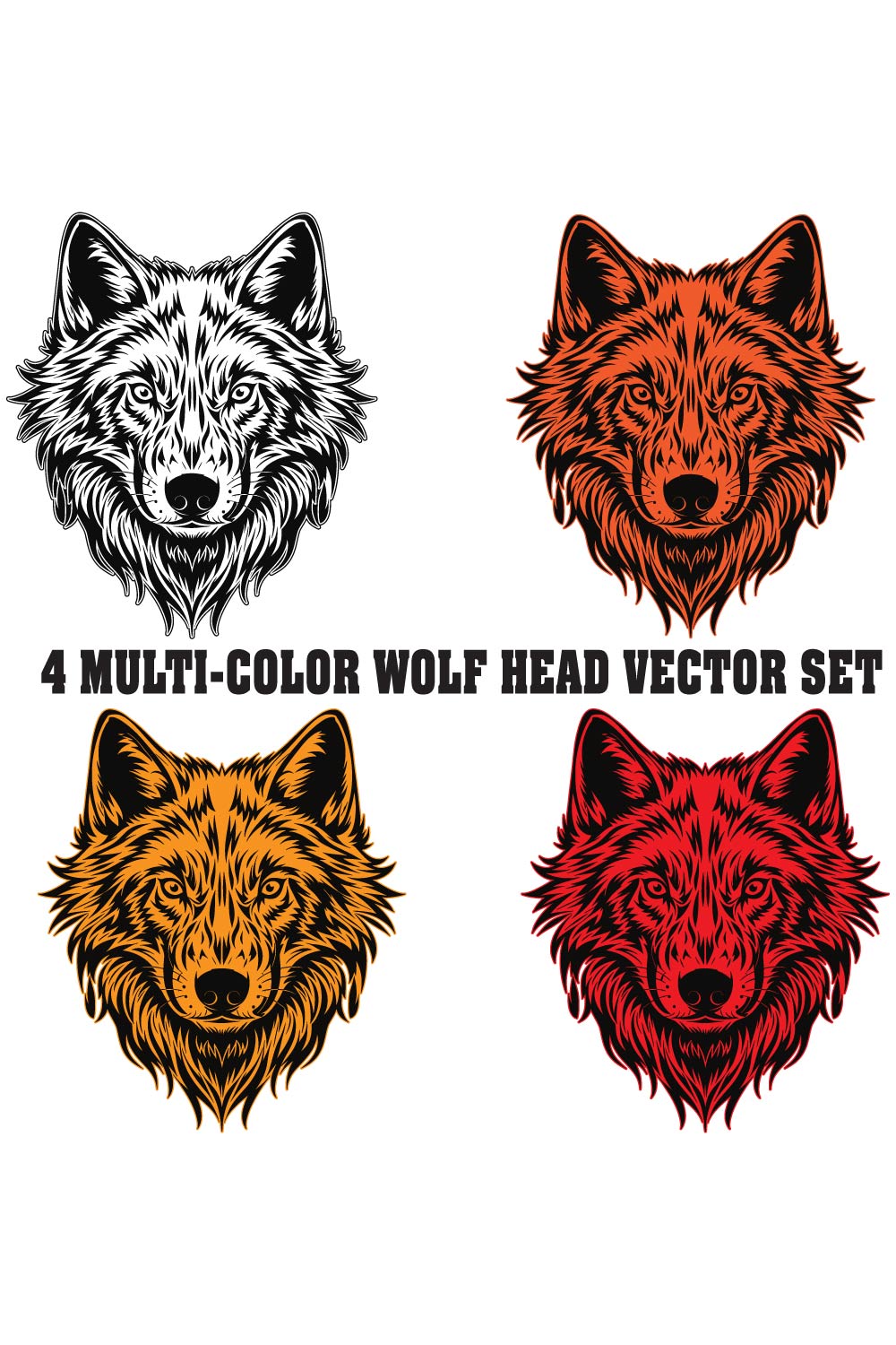 Multi-Color Wolf Head Vector Set pinterest preview image.