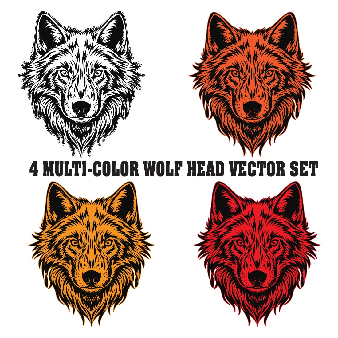 Multi-Color Wolf Head Vector Set preview image.