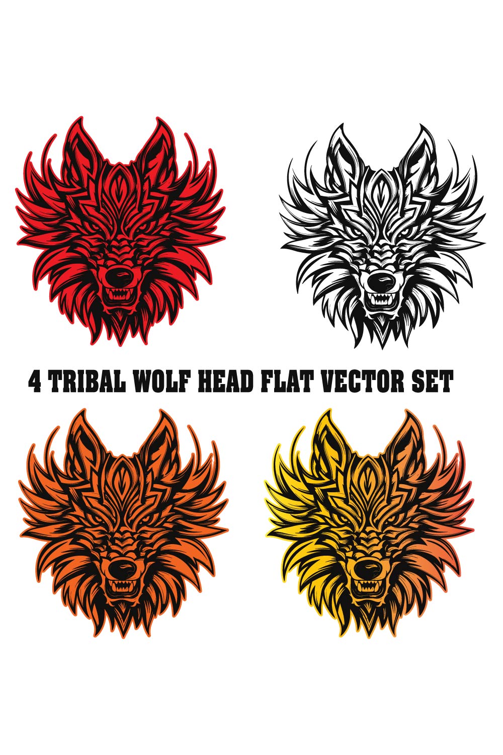 Tribal Wolf Head Flat Vector Set pinterest preview image.