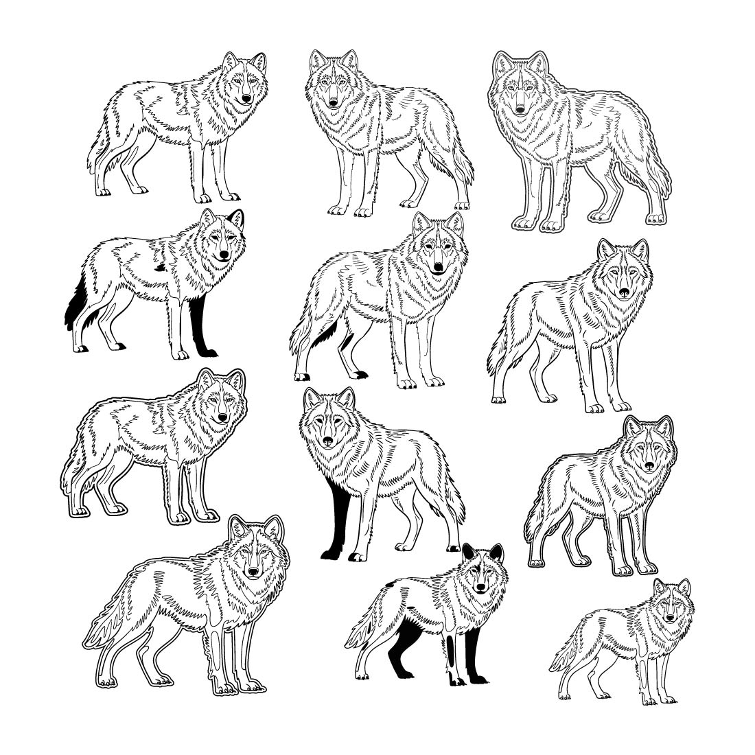 wolf pack line art collection 15