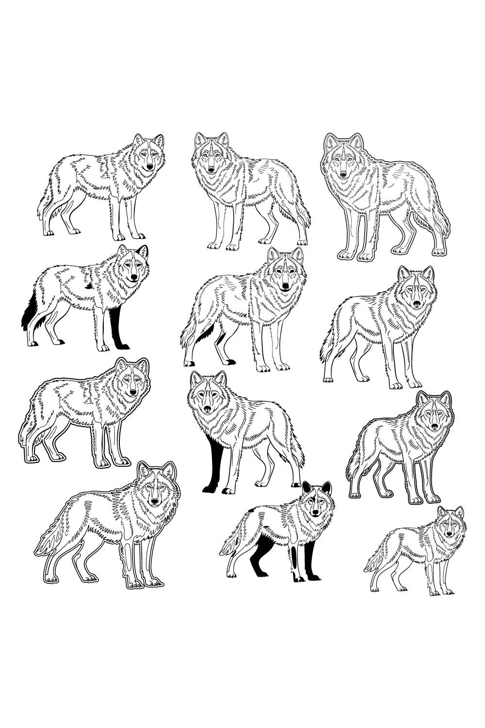 Wolf Pack Line Art Collection" pinterest preview image.